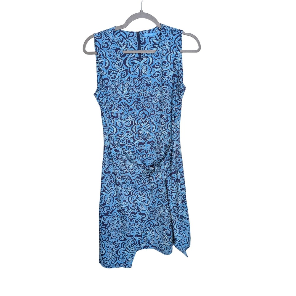 J.McLaughlin Blue Scroll Print Catalina Cloth Sleeveless Side Tie Dress Medium‎